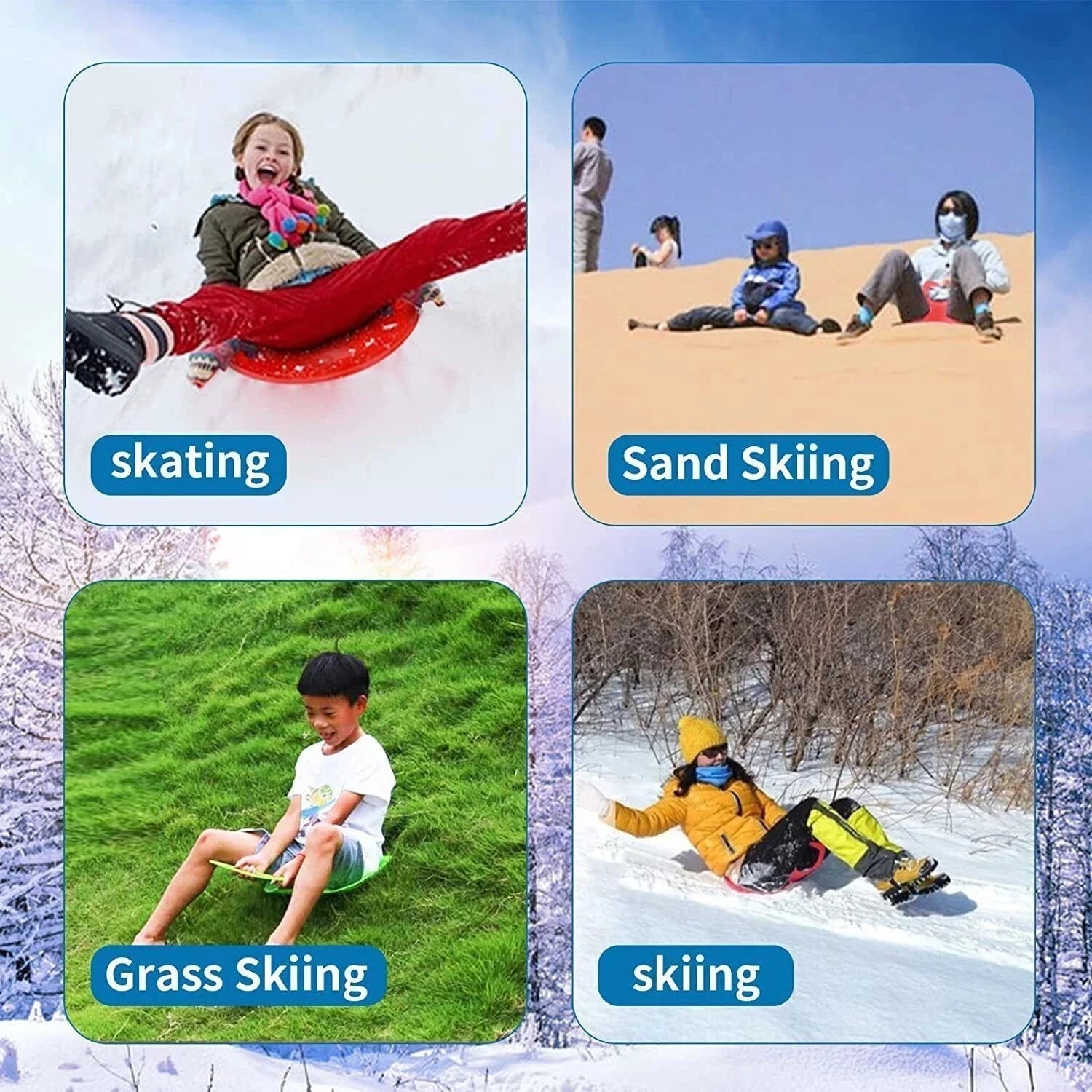 Poporutscher Schneerutscher mit Griff 33x46 cm – Leichter Schneeflitzer für Kinder