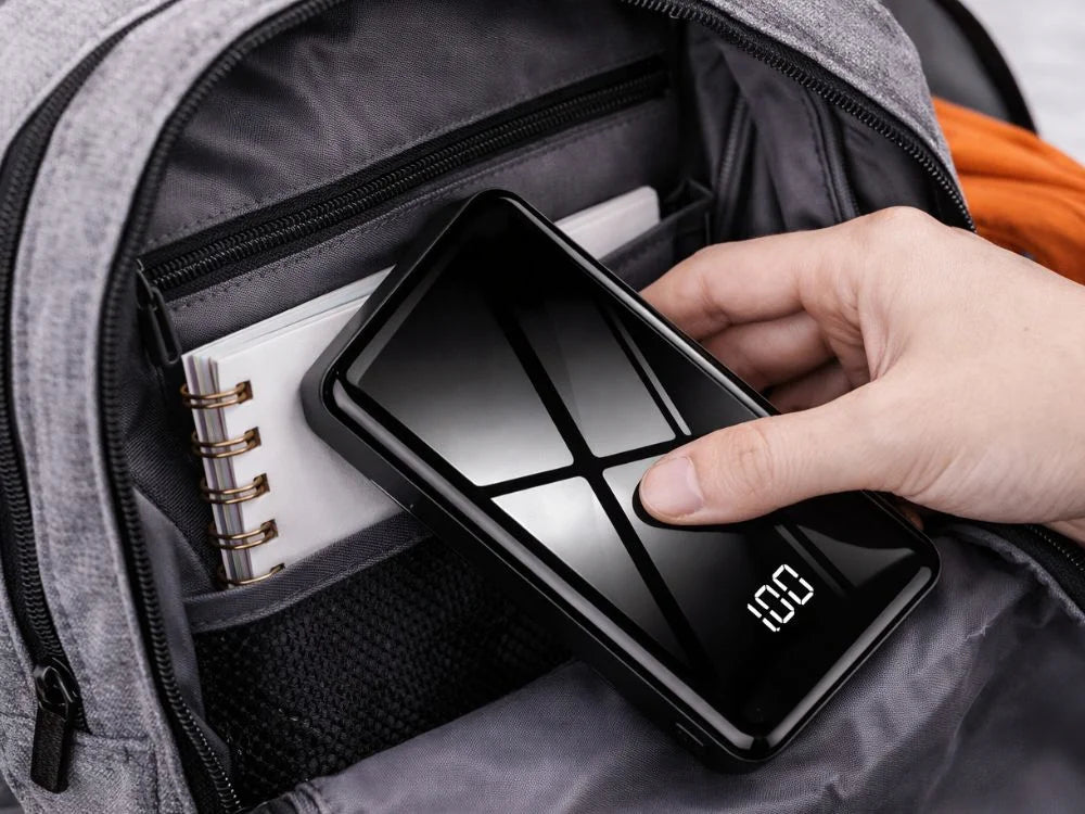 Powerbank 20000 mAh mit 4 USB-Ausgängen – Externer Akku 5V 2,1A mit 2 LED-Taschenlampen