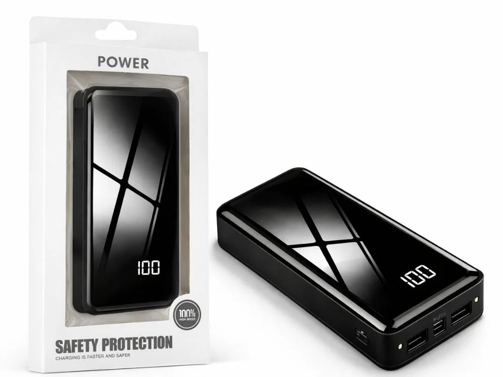 Powerbank 20000 mAh mit 4 USB-Ausgängen – Externer Akku 5V 2,1A mit 2 LED-Taschenlampen