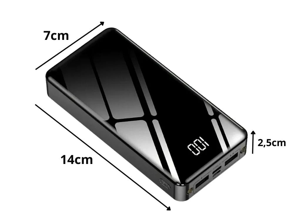 Powerbank 20000 mAh mit 4 USB-Ausgängen – Externer Akku 5V 2,1A mit 2 LED-Taschenlampen