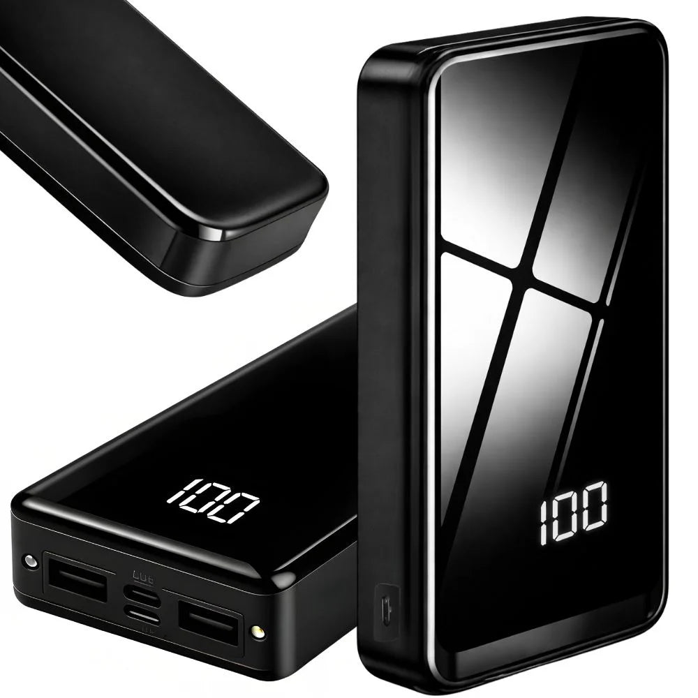 Powerbank 20000 mAh mit 4 USB-Ausgängen – Externer Akku 5V 2,1A mit 2 LED-Taschenlampen