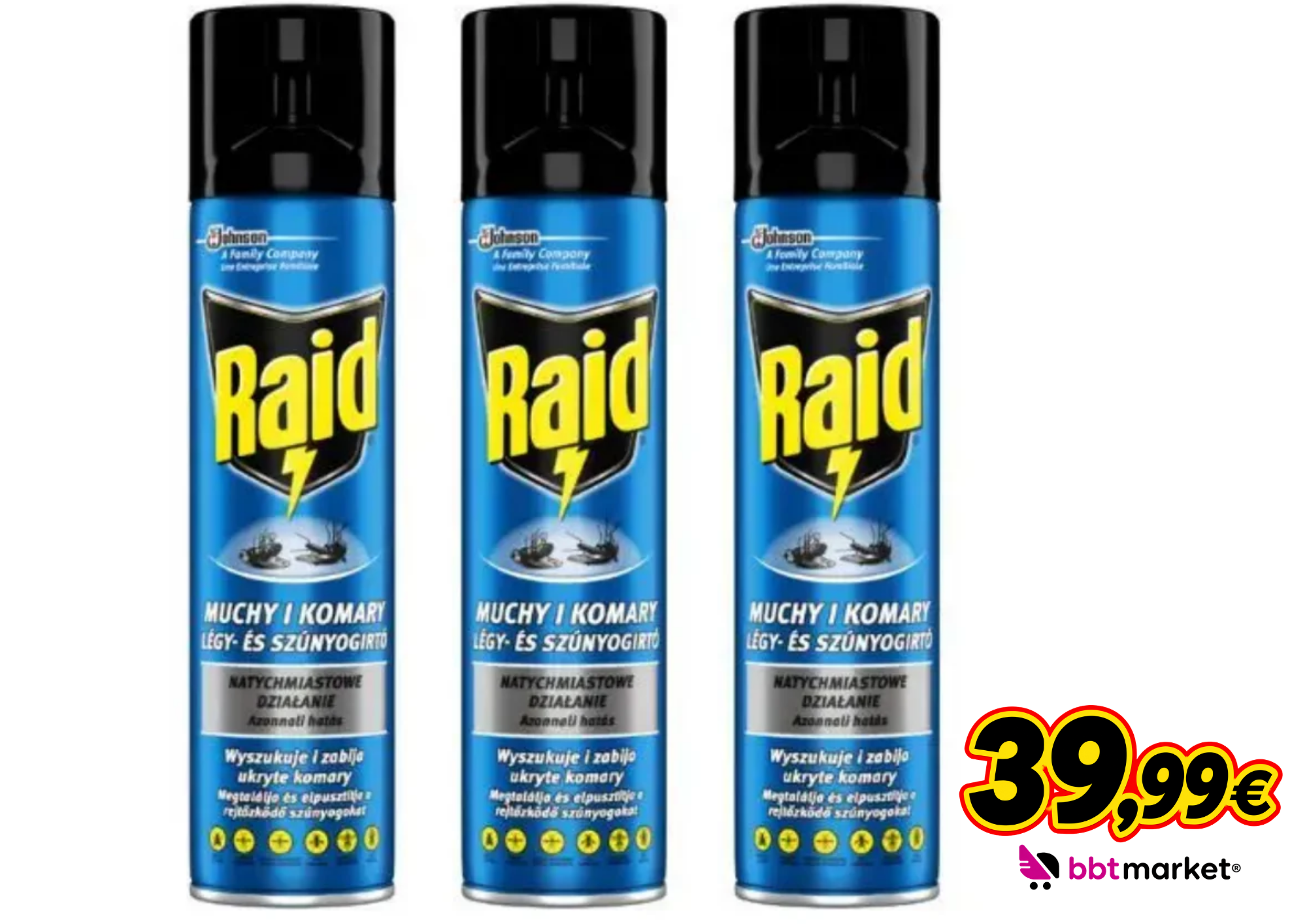 Raid Insektenspray 3 x 400 ml gegen Fliegen & Mücken – Sofortwirkung