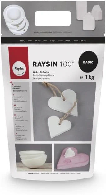 Rayher Raysin 100 Gießpulver 1 kg – weiße lufthärtende Reliefgießmasse für Figuren, Formen & Deko