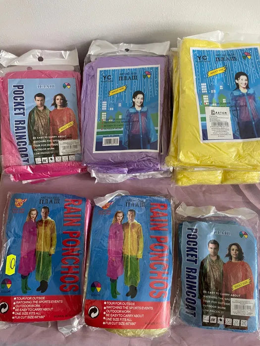 Einweg Regenponcho Unisex – Regenmantel/Regencape in Mischfarben, Wasserdicht, Mit Kapuze