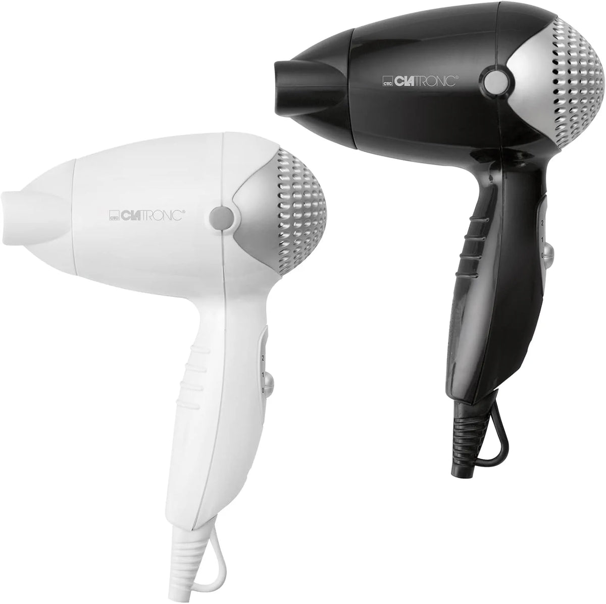 Clatronic® Reisehaartrockner | kompakte Größe | 1200 Watt | 2 Temperatur-/Leistungsstufen | Formdüse 360° drehbar (abnehmbar) | Aufhängeöse | Fön | HT 3393 schwarz oder weiß