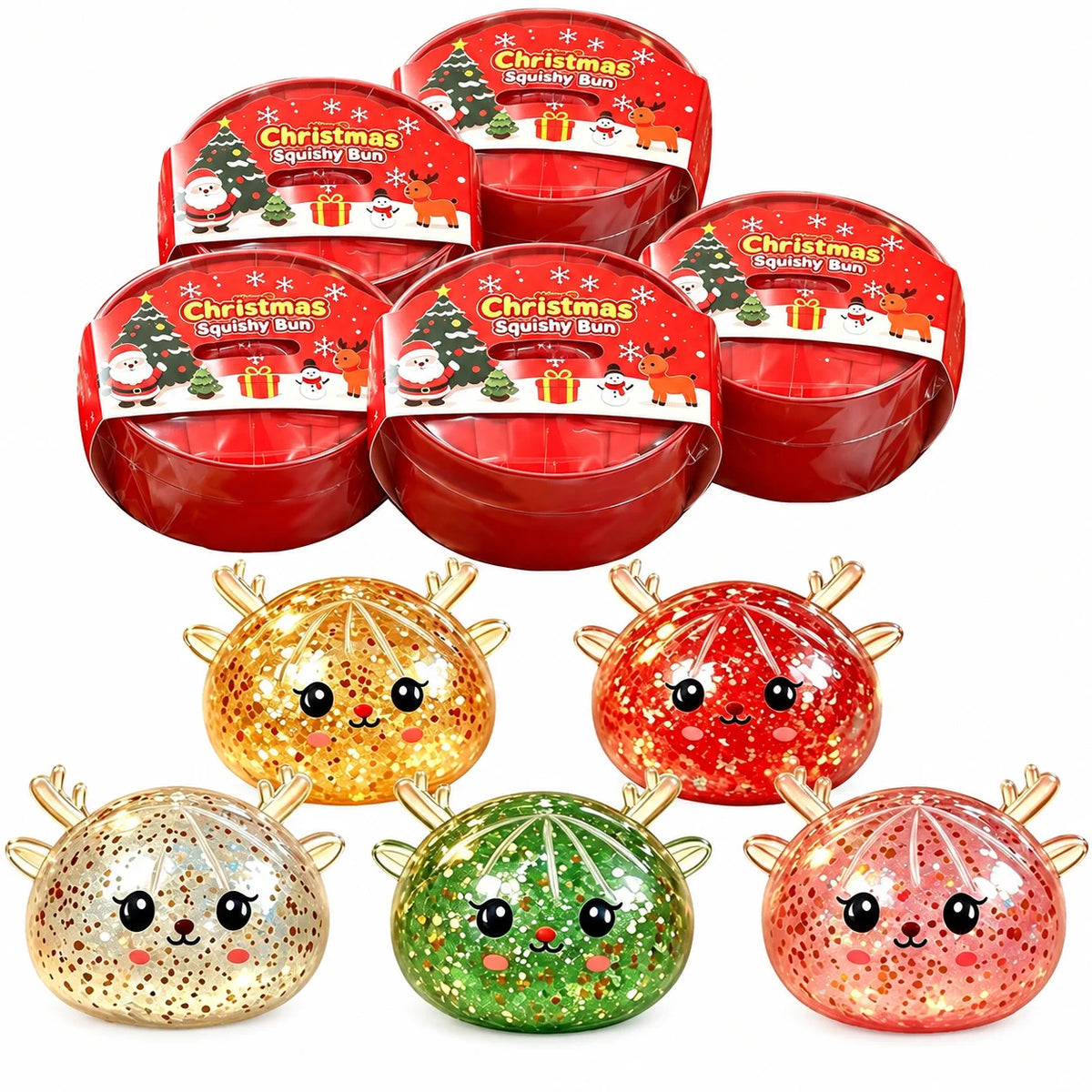 Rentier Squishy Glitzer Weihnachten Quetschball Fidget Toy Geschenk Stressball