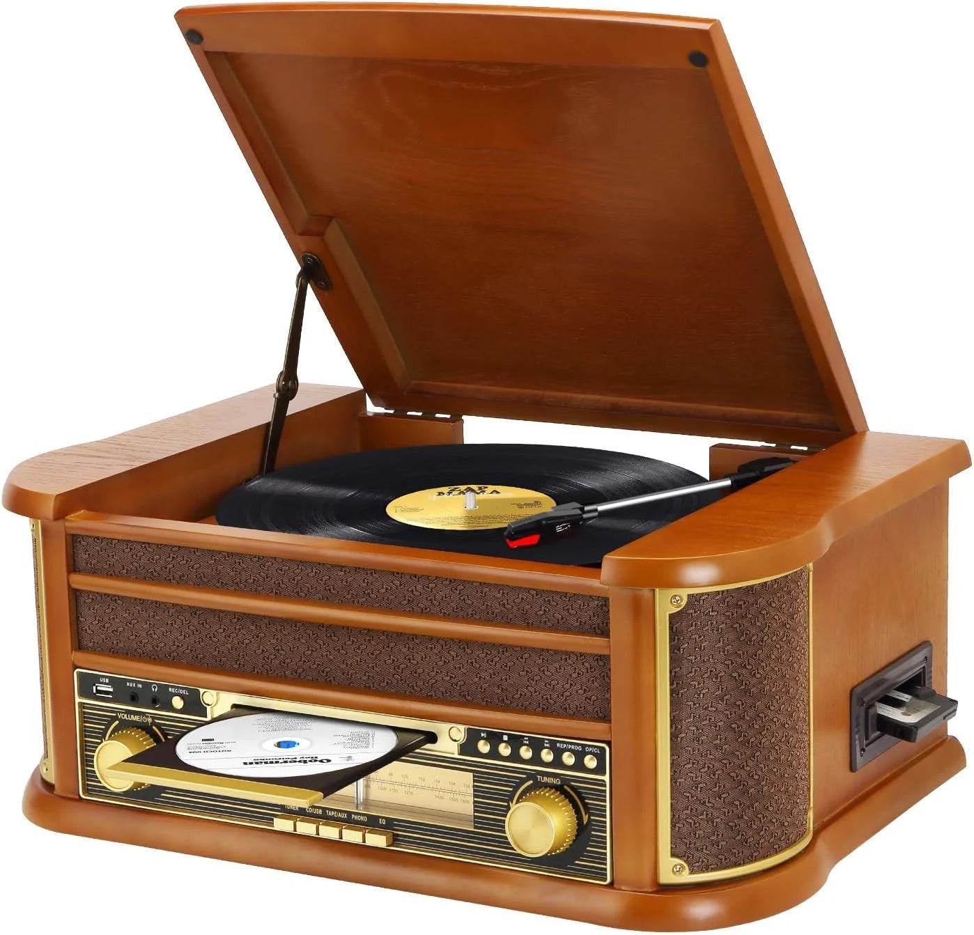Nostalgie Holz Musikanlage – Retro Stereoanlage mit Plattenspieler, CD-Player, USB, Radio & Bluetooth