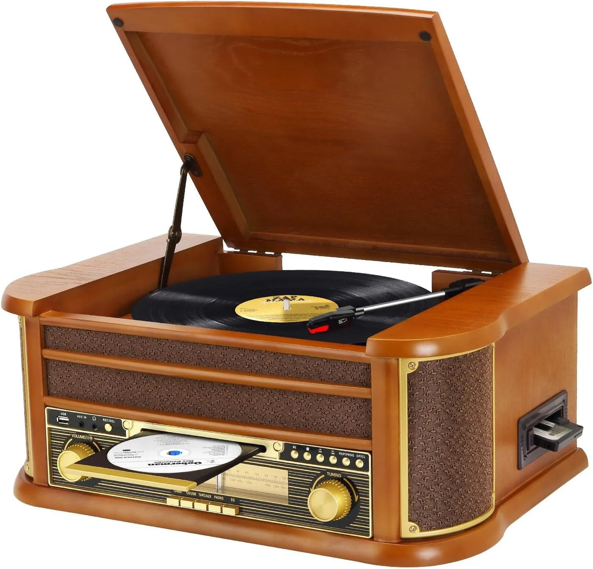 Record player nostalgia wooden music system USB record player retro stereo system 