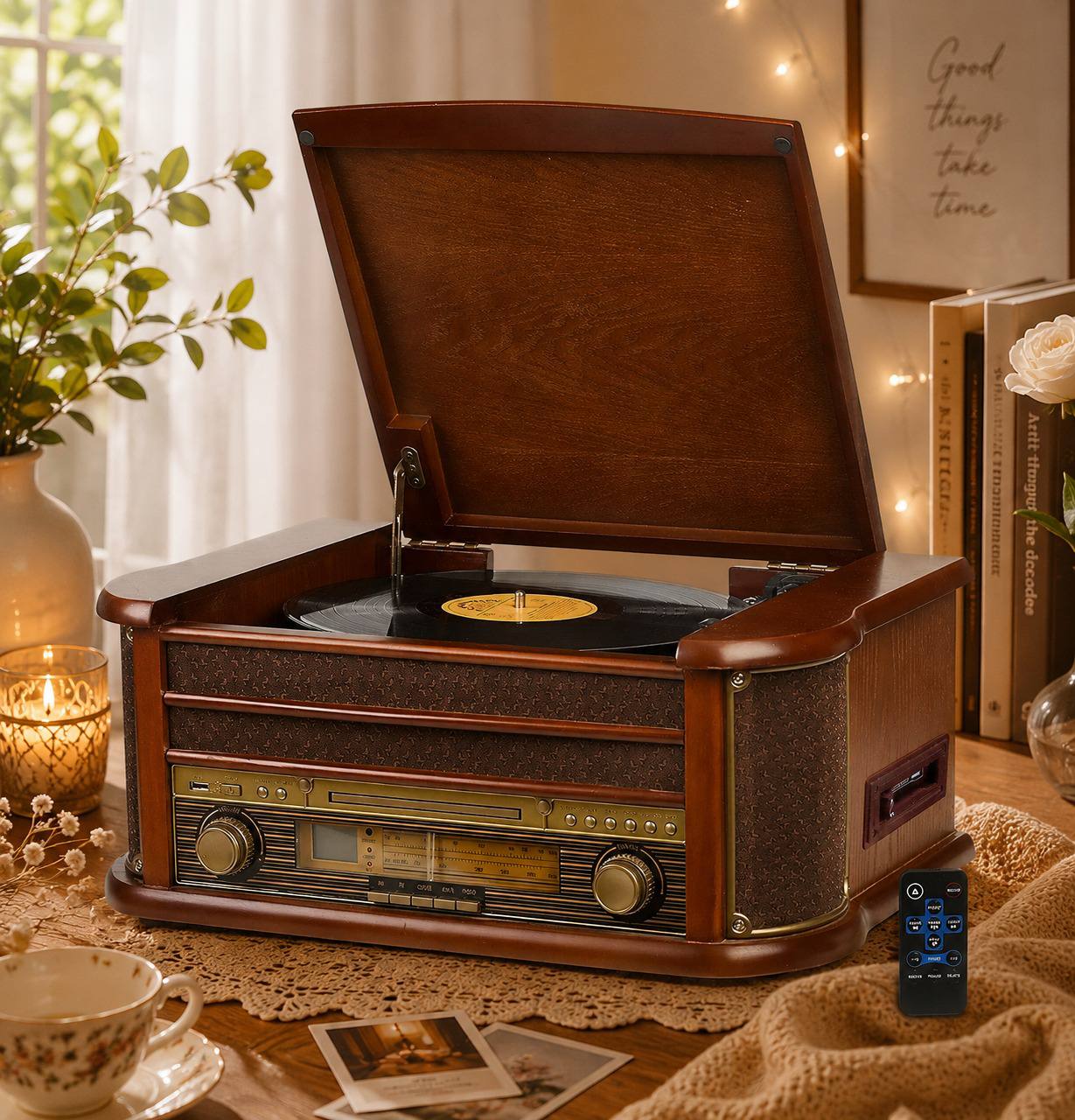 Retro record player record player player nostalgia wooden music system 