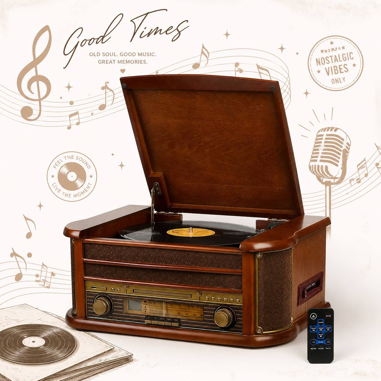 Retro record player record player player nostalgia wooden music system 