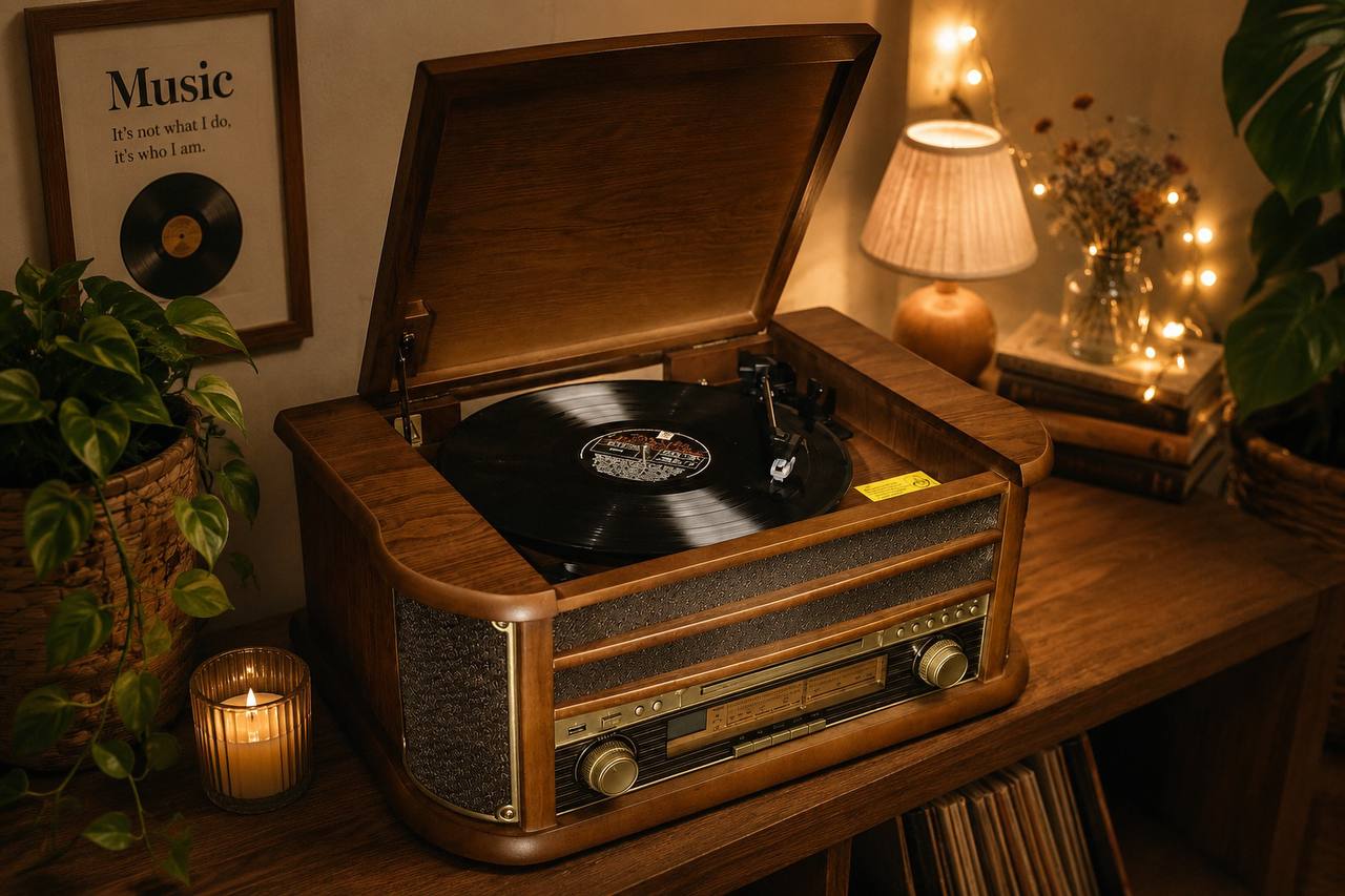 Retro record player record player player nostalgia wooden music system 