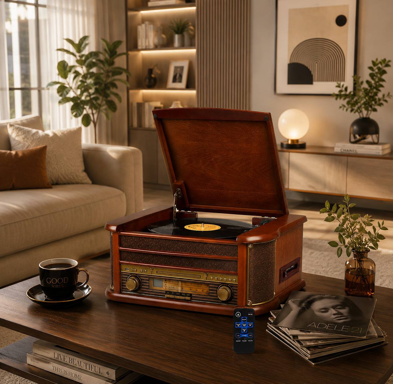 Retro record player record player player nostalgia wooden music system 