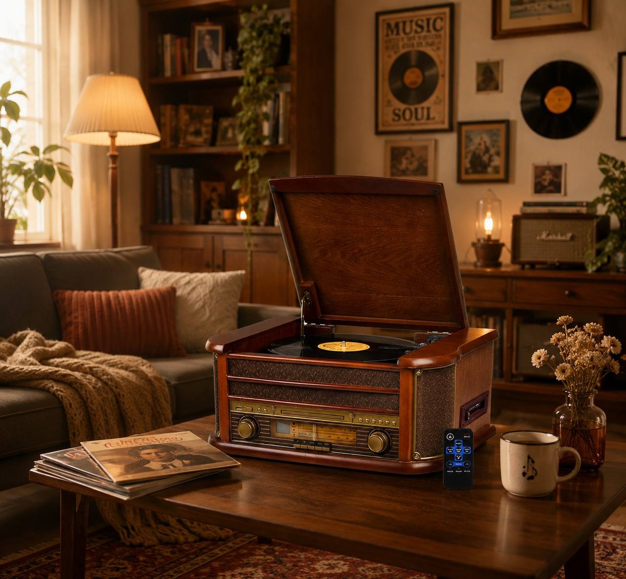 Retro record player record player player nostalgia wooden music system 
