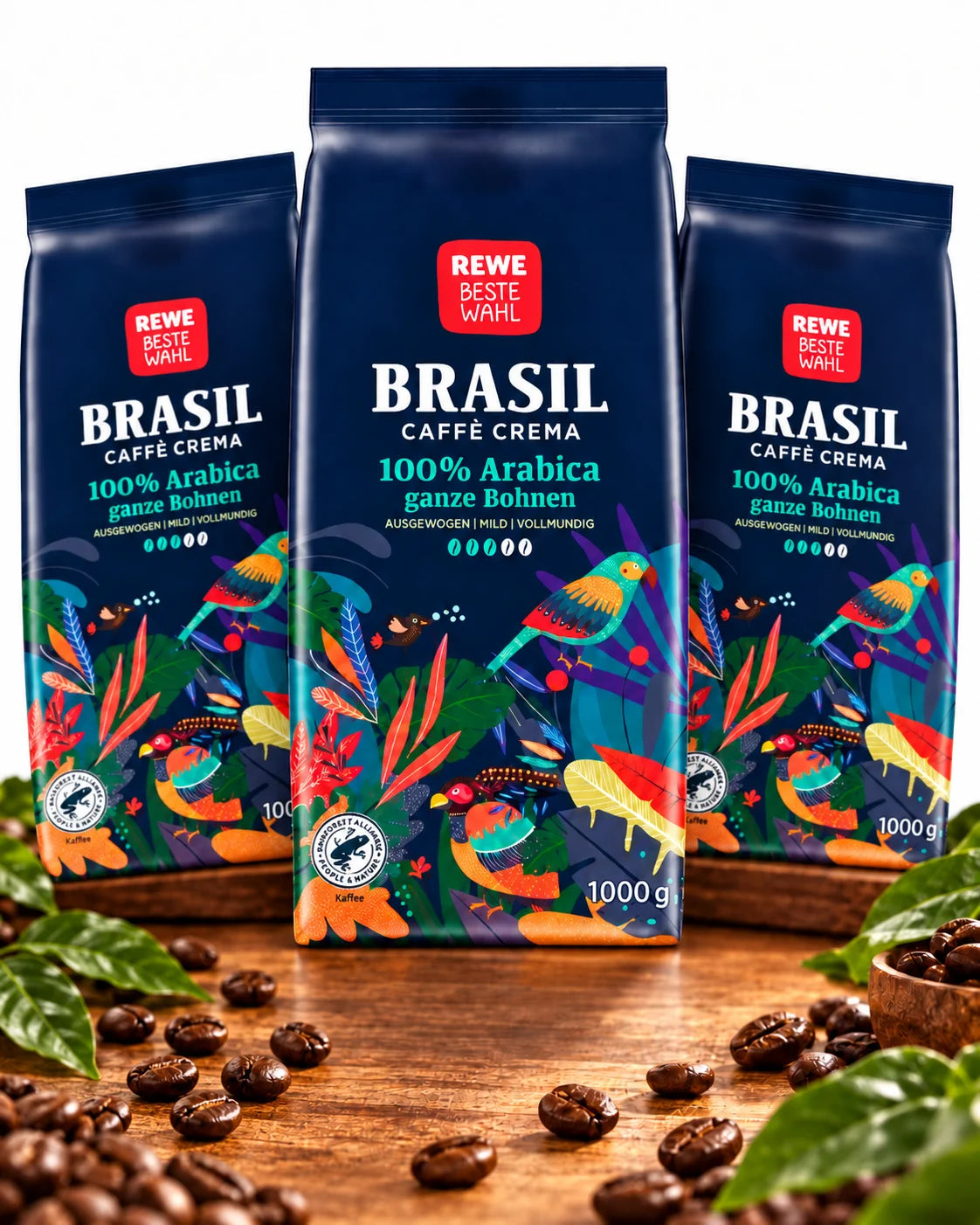 REWE Beste Wahl Brasil Kaffee ganze Bohne 1kg Arabica mild Vollautomat