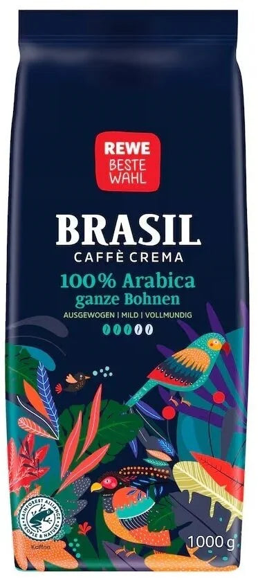 REWE Beste Wahl Brasil Kaffee ganze Bohne 1kg Arabica mild Vollautomat