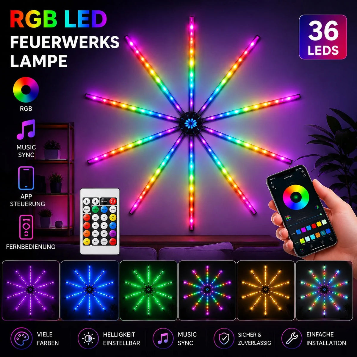 RGB IC LED Feuerwerk Lichterkette Bluetooth Musik Traumfarben USB Licht