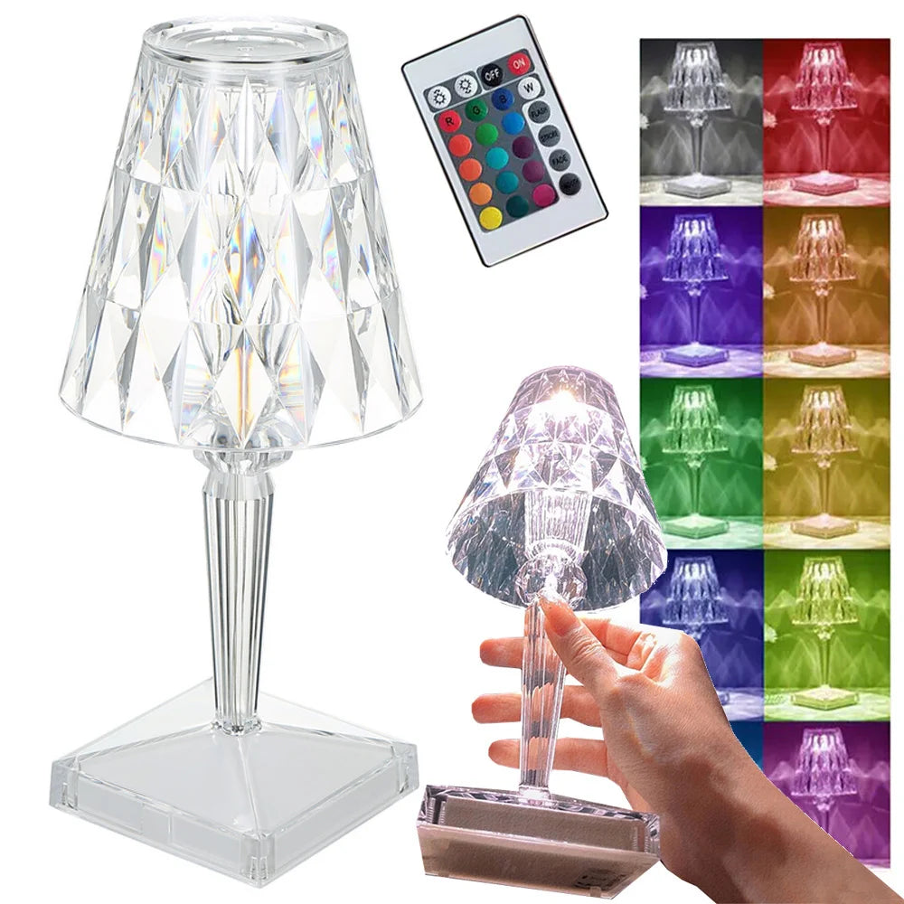 RGB LED Kristall Tischlampe mit Fernbedienung – Touch Nachtlicht mit Akku USB-C