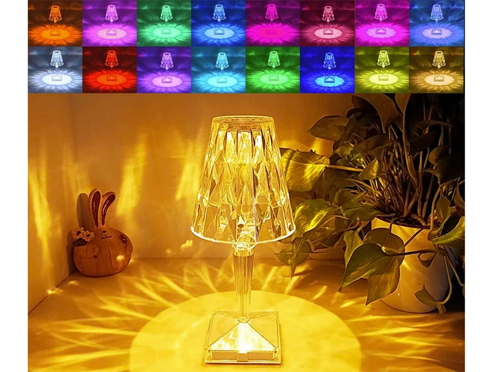 RGB LED Kristall Tischlampe mit Fernbedienung – Touch Nachtlicht mit Akku USB-C