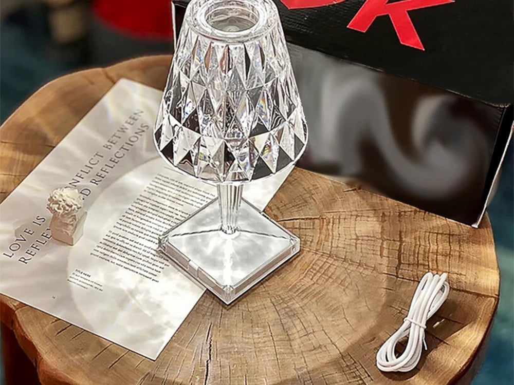 RGB LED Kristall Tischlampe mit Fernbedienung – Touch Nachtlicht mit Akku USB-C