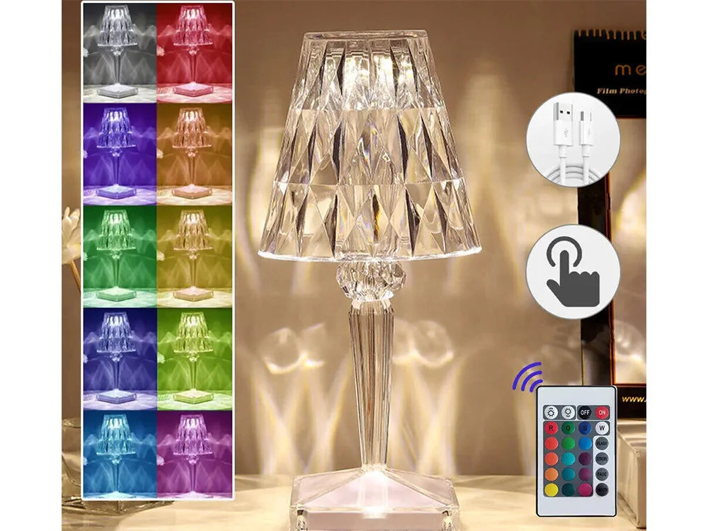 RGB LED Kristall Tischlampe mit Fernbedienung – Touch Nachtlicht mit Akku USB-C
