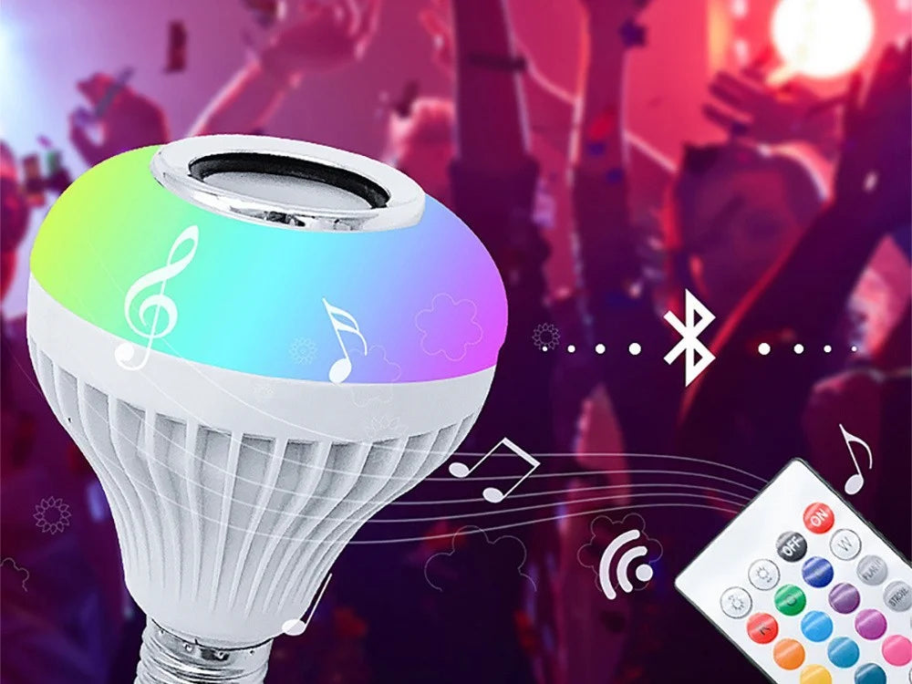 RGB LED Lampe E27 mit Bluetooth Lautsprecher Fernbedienung Farbwechsel 7W