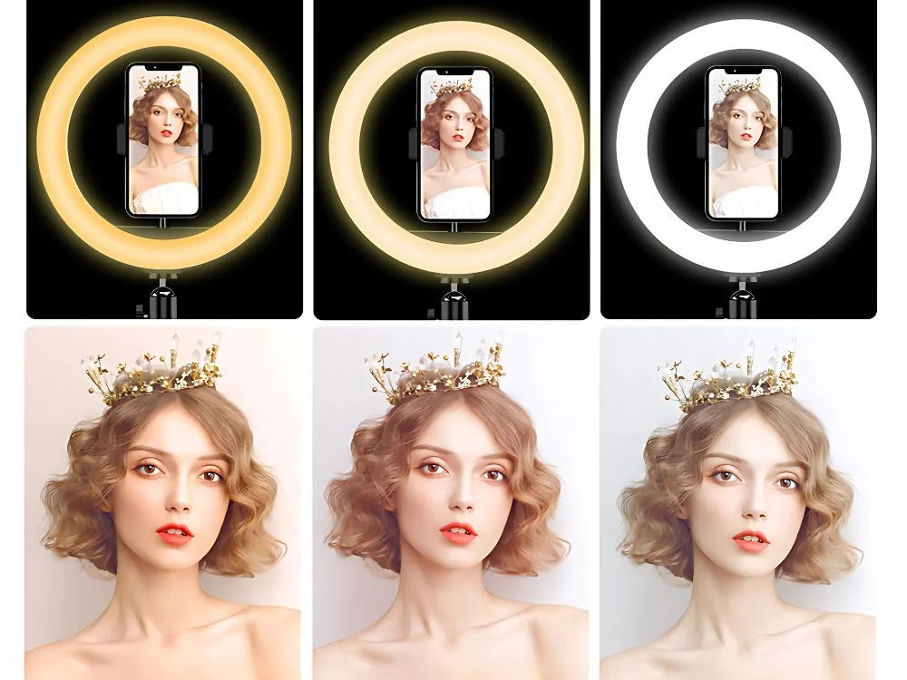 RGB LED Ringlicht 30 cm mit Handyhalterung & Stativ – USB Selfie Licht für Video, Foto, Streaming und Make-up