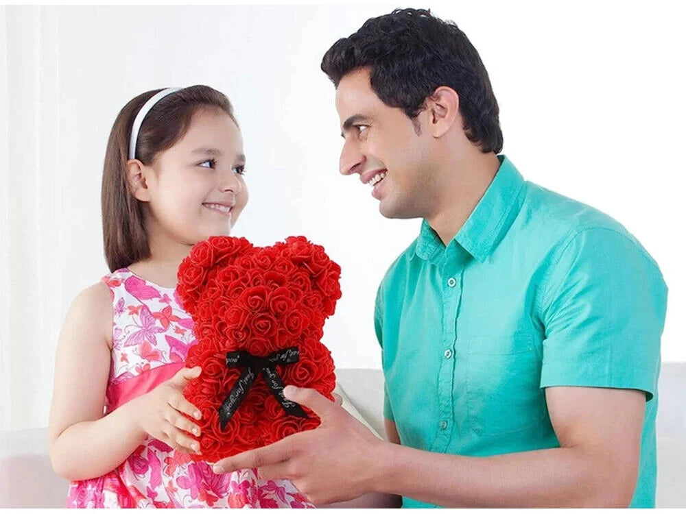 Rosenbär 24 cm mit Herz & Geschenkbox romantisches Geschenk aus Rosen Teddy