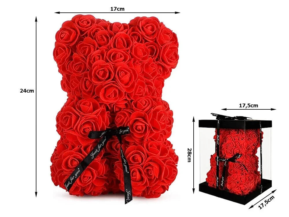 Rosenbär 24 cm mit Herz & Geschenkbox romantisches Geschenk aus Rosen Teddy