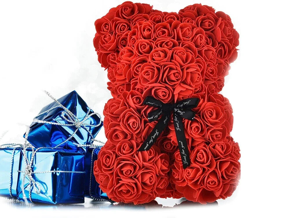 Rosenbär 24 cm mit Herz & Geschenkbox romantisches Geschenk aus Rosen Teddy