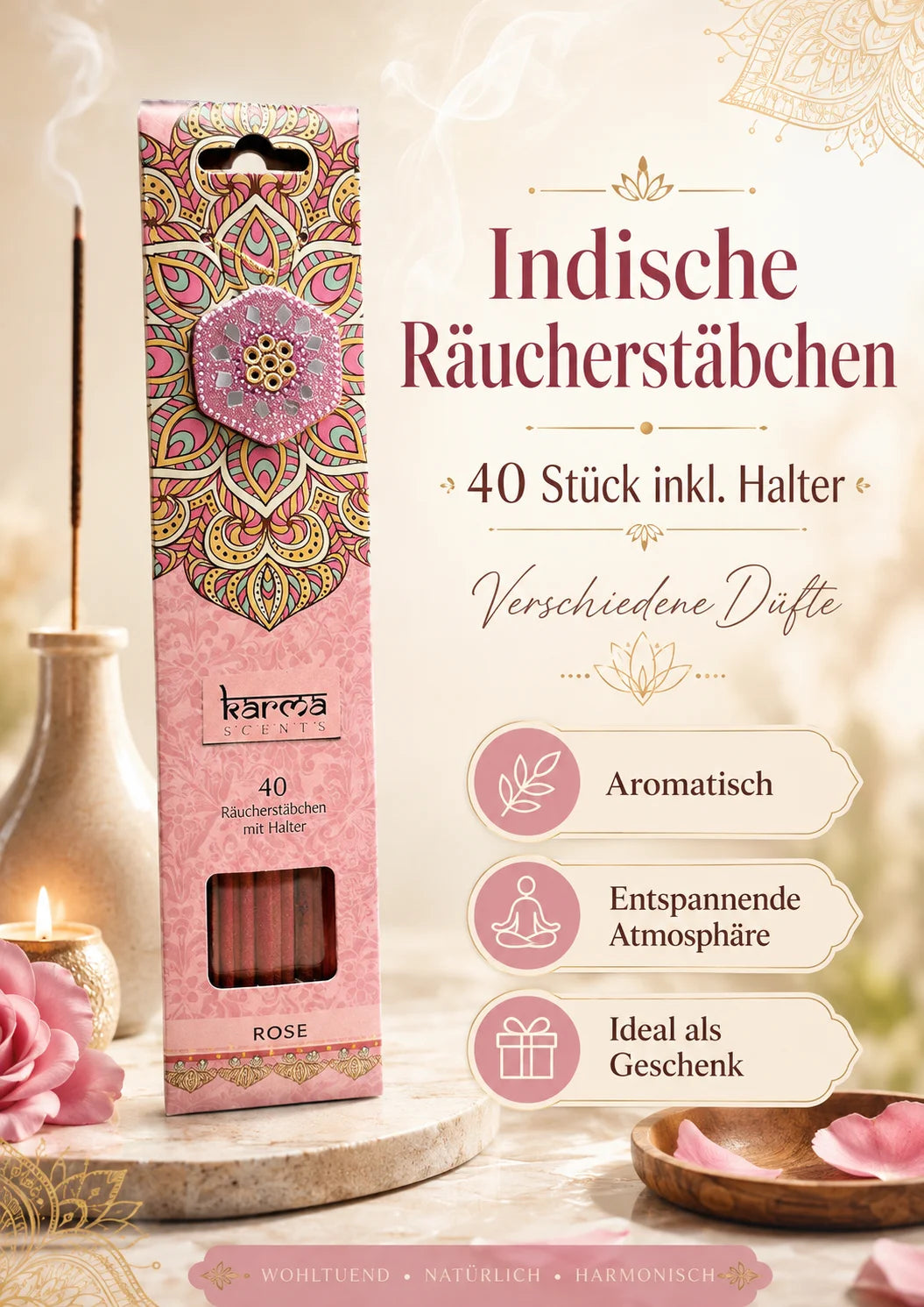 Räucherstäbchen Indische 40 Stück inkl. Halter – verschiedene Düfte (Karma Scent