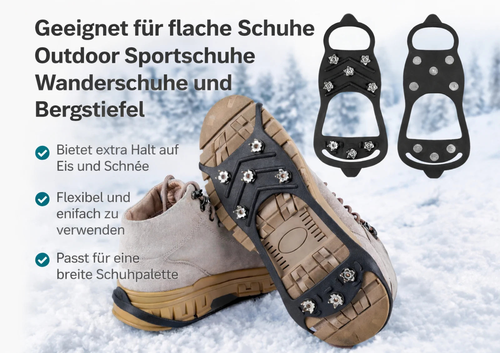 Rutschfeste Schuhüberzüge Spikes 8 Edelstahlzähne Winter Größe L 40-46