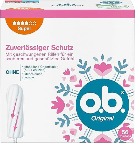 O.b. Original Super, Tampons für starke Tage mit StayDry Technologie und