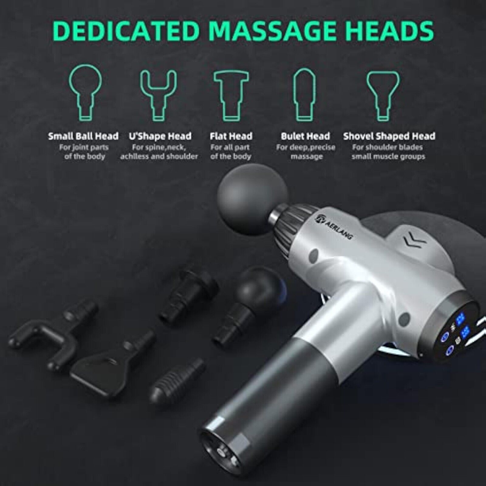 Elektrisches LCD Massagepistole Muskel Massage Gun mit 20 Modi + 6 Köpfen Handma