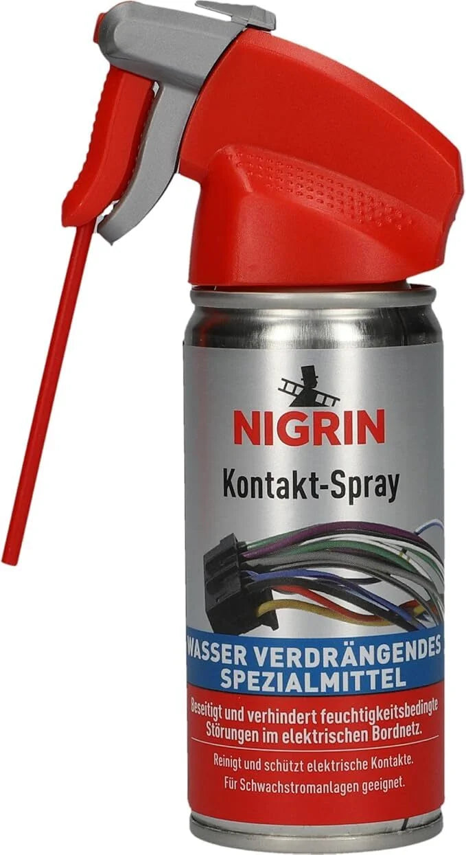 NIGRIN Kontakt-Spray 100 ml – Kontaktreiniger und Schutzspray für elektrische Kontakte bis 50 V