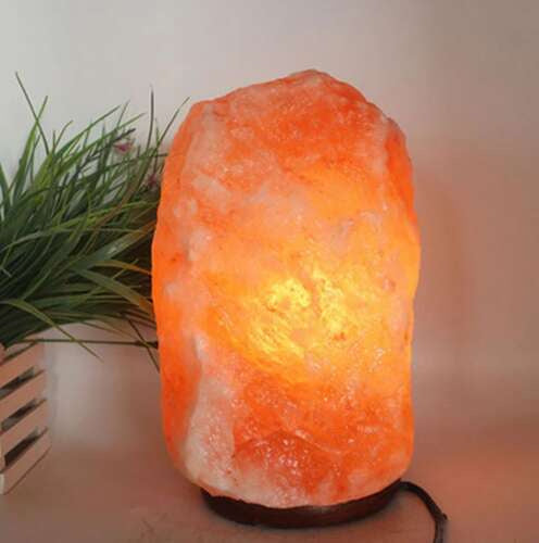 Salzlampe Tischlampe mit Dimmer Holzsockel E14 warmes Licht Deko