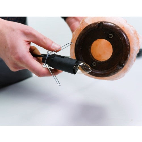 Salzlampe Tischlampe mit Dimmer Holzsockel E14 warmes Licht Deko