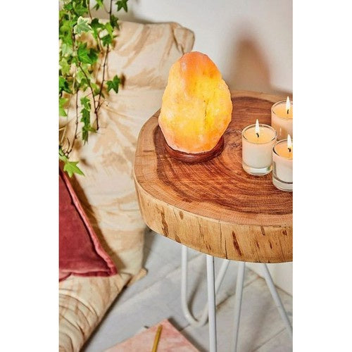 Salzlampe Tischlampe mit Dimmer Holzsockel E14 warmes Licht Deko