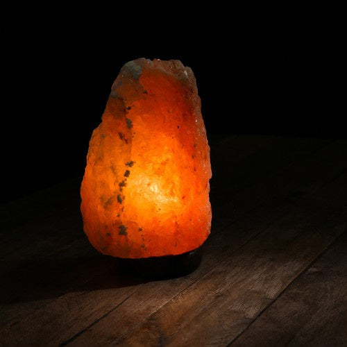 Salzlampe Tischlampe mit Dimmer Holzsockel E14 warmes Licht Deko