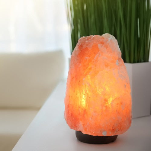 Salzlampe Tischlampe mit Dimmer Holzsockel E14 warmes Licht Deko
