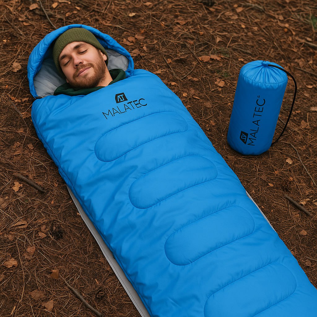 2in1 Schlafsack mit Kapuze 200×75 cm – Mumienschlafsack & Decke für Camping