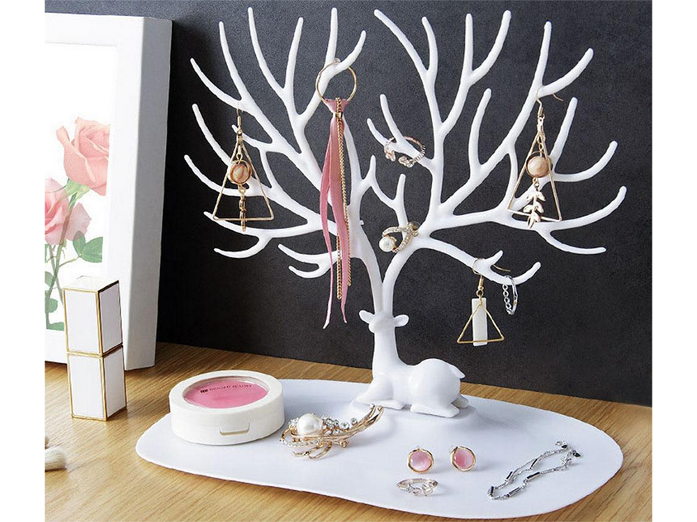 Eleganter Schmuckständer Hirschbaum – Weißer Schmuck Organizer für Ketten, Armbänder & Ohrringe