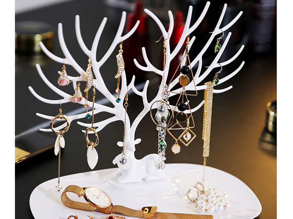 Eleganter Schmuckständer Hirschbaum – Weißer Schmuck Organizer für Ketten, Armbänder & Ohrringe
