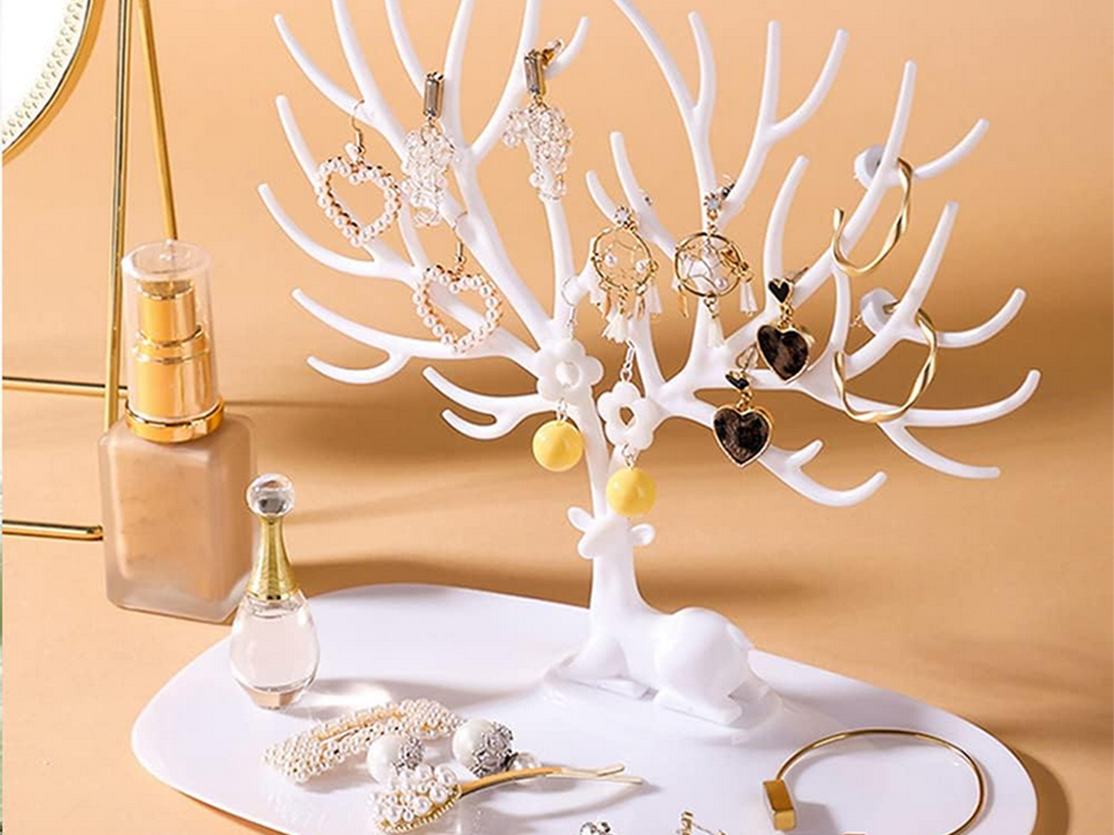 Eleganter Schmuckständer Hirschbaum – Weißer Schmuck Organizer für Ketten, Armbänder & Ohrringe