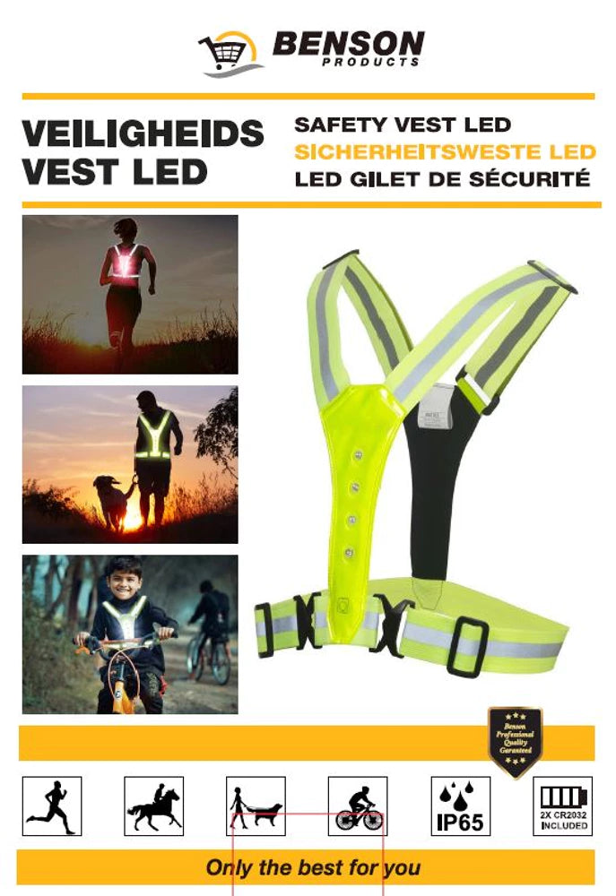 High visibility vest, general high visibility vest, sports luminous vest with LED reflector