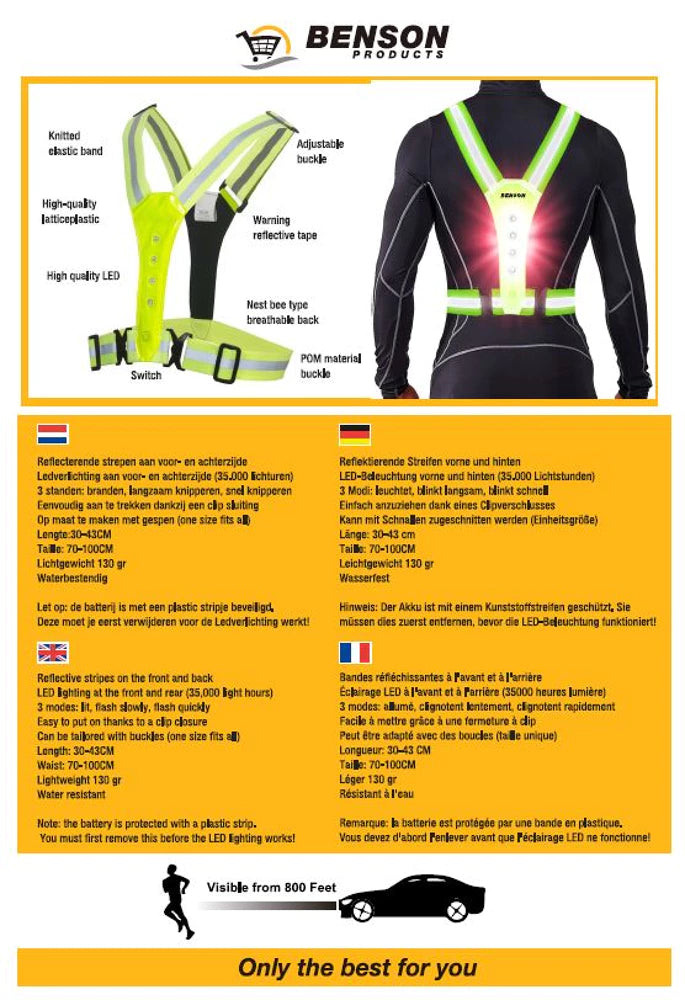 High visibility vest, general high visibility vest, sports luminous vest with LED reflector