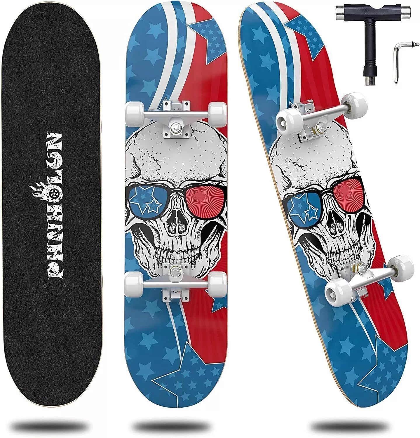 PHNHOLUN Skateboards for Beginners, 31 x 8 Inch Complete Skateboard with ABEC-7 