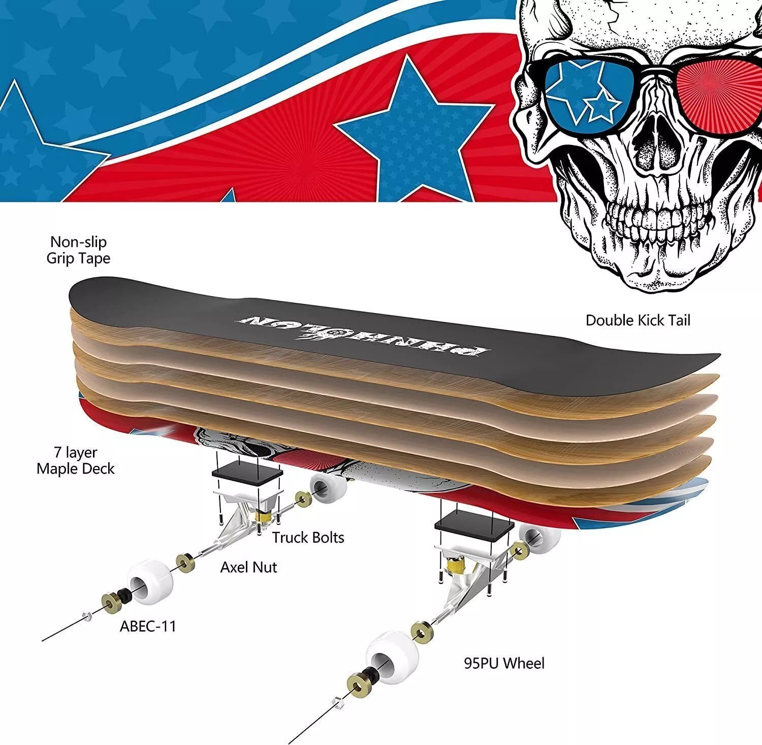 Skateboard Skateboard Komplettboard mit ABEC-7 Kugellager Skateboard 31 x 8 Inch