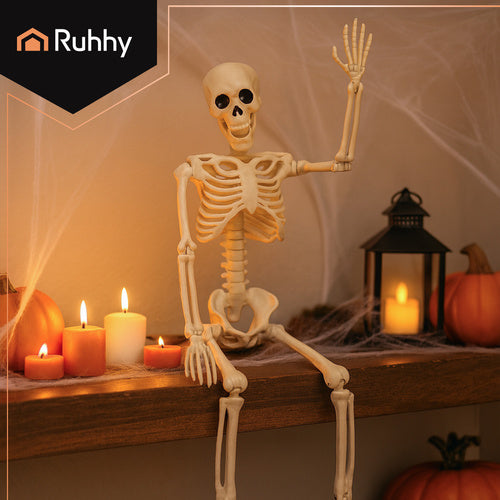 Halloween Deko 👻 Hängendes Menschliches Skelett 40cm Weiß Kunststoff 🎭  5900779956957