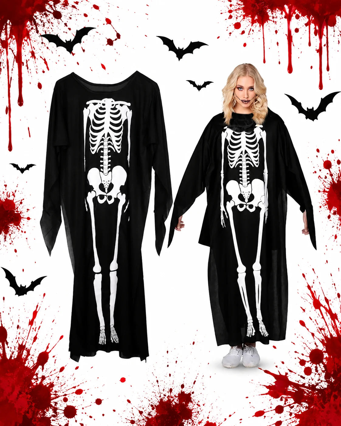 Skelett Kostüm Jumpsuit für Herren, Damen & Kinder – Halloween, Karneval und Cosplay