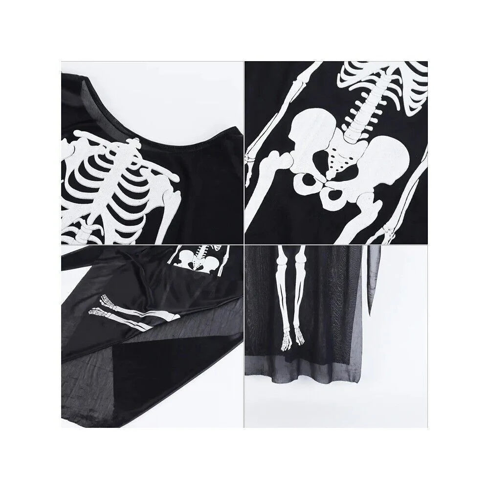 Skelett Kostüm Halloween Schwarz 120cm Langarm Karneval Fasching Verkleidung